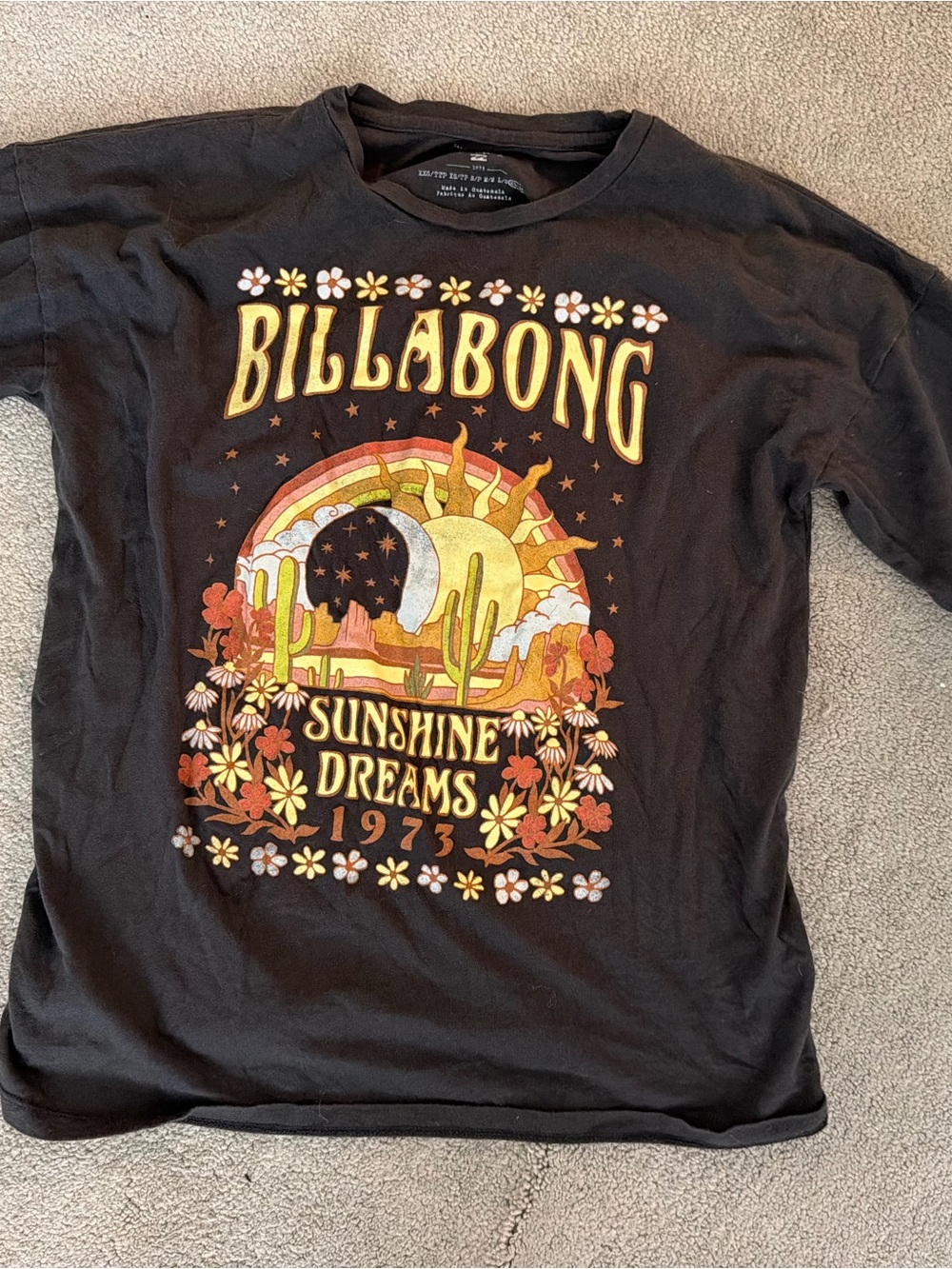 Billabong Black Tee with Retro Sunshine Dreams Graphic